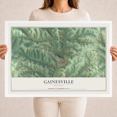 Map of Gainesville, Missouri, 18 x 24 inch print in a white wood frame