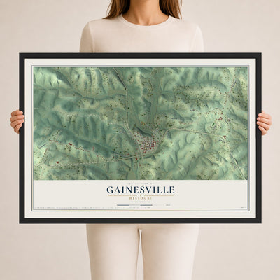 Map of Gainesville, Missouri, 24 x 36 inch print in a black wood frame