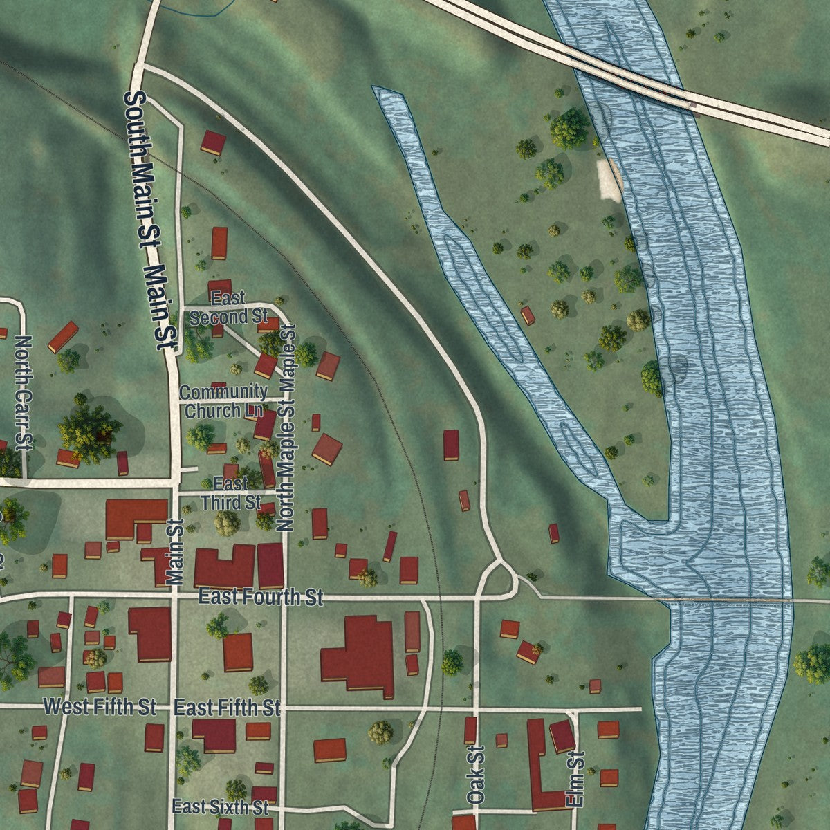 Close-up of the map of Galena, Missouri print showing street and building detail