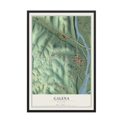 Map of Galena, Missouri, 12 x 18 inch print in a black wood frame