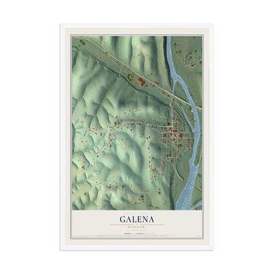 Map of Galena, Missouri, 12 x 18 inch print in a white wood frame