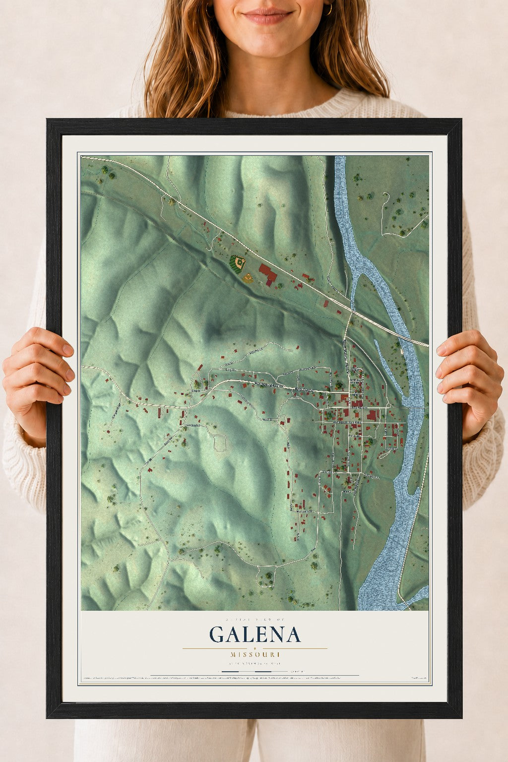 Map of Galena, Missouri, 18 x 24 inch print in a black wood frame