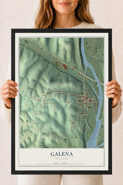 Map of Galena, Missouri, 18 x 24 inch print in a black wood frame