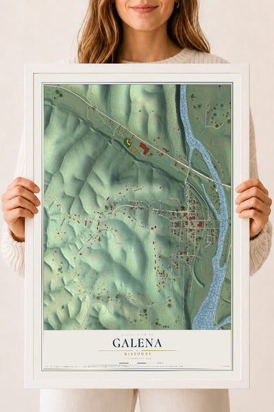 Map of Galena, Missouri, 18 x 24 inch print in a white wood frame
