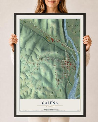 Map of Galena, Missouri, 24 x 36 inch print in a black wood frame