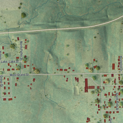 Second close-up of the map of Gallatin, Missouri print showing more streets and buildings