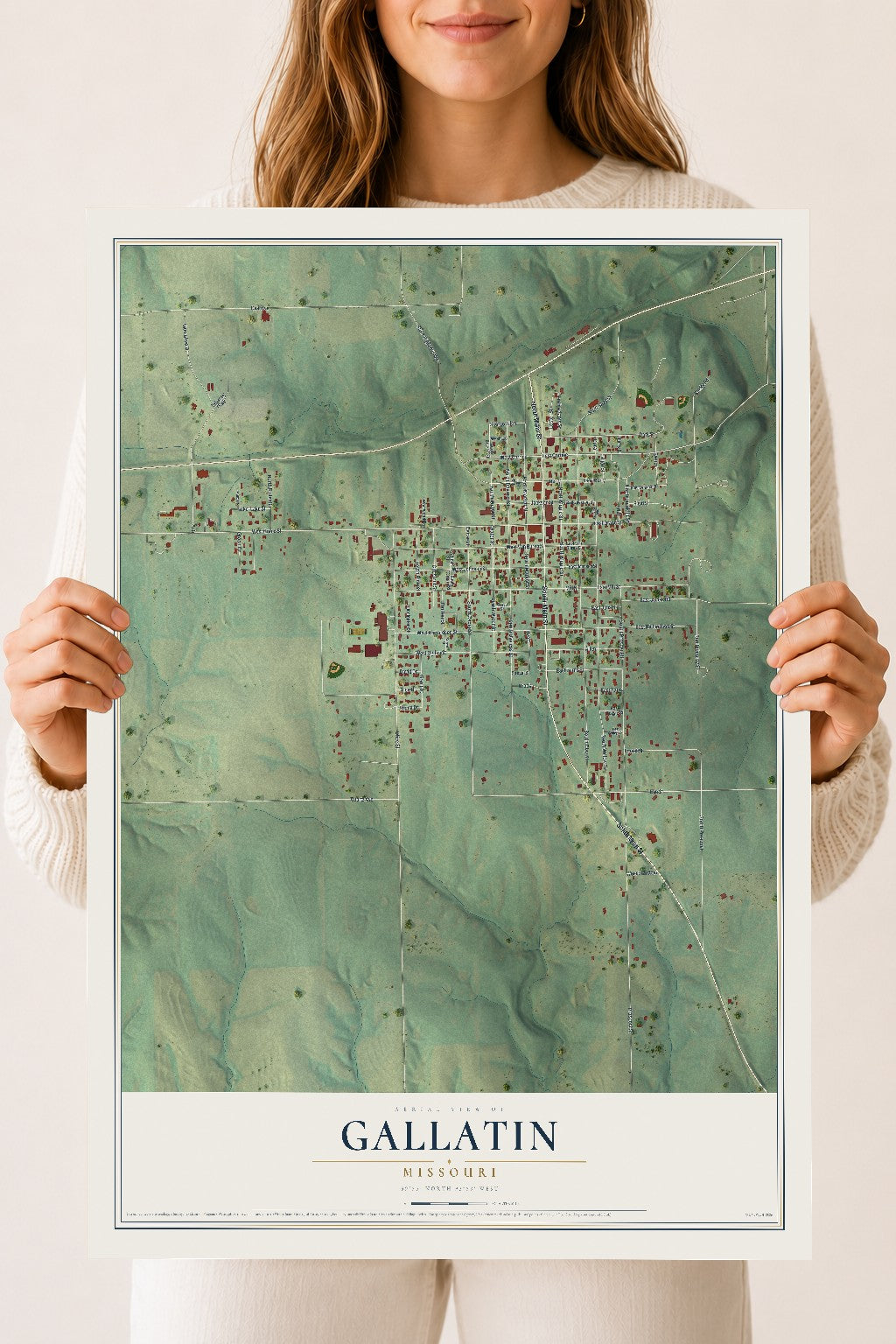 Map of Gallatin, Missouri, 18 x 24 inch unframed archival matte print