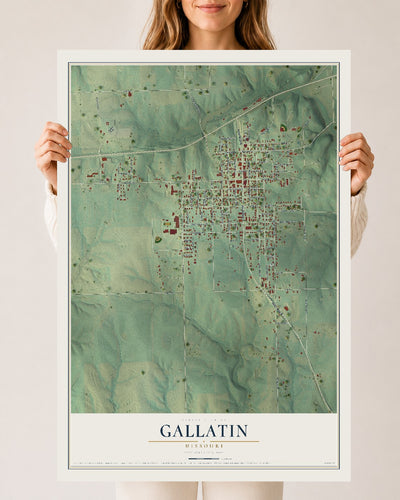 Map of Gallatin, Missouri, 24 x 36 inch unframed archival matte print