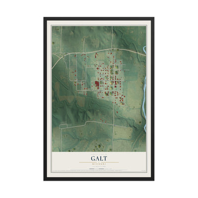 Map of Galt, Missouri, 12 x 18 inch print in a black wood frame