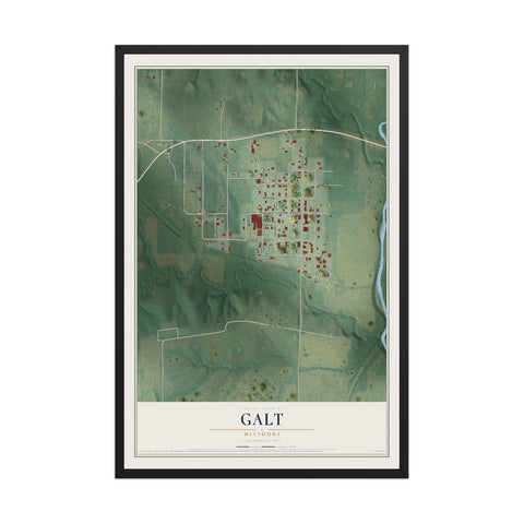 Map of Galt, Missouri, 12 x 18 inch print in a black wood frame