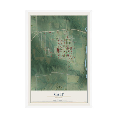 Map of Galt, Missouri, 12 x 18 inch print in a white wood frame