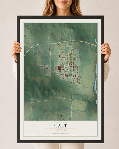 Map of Galt, Missouri, 24 x 36 inch print in a black wood frame