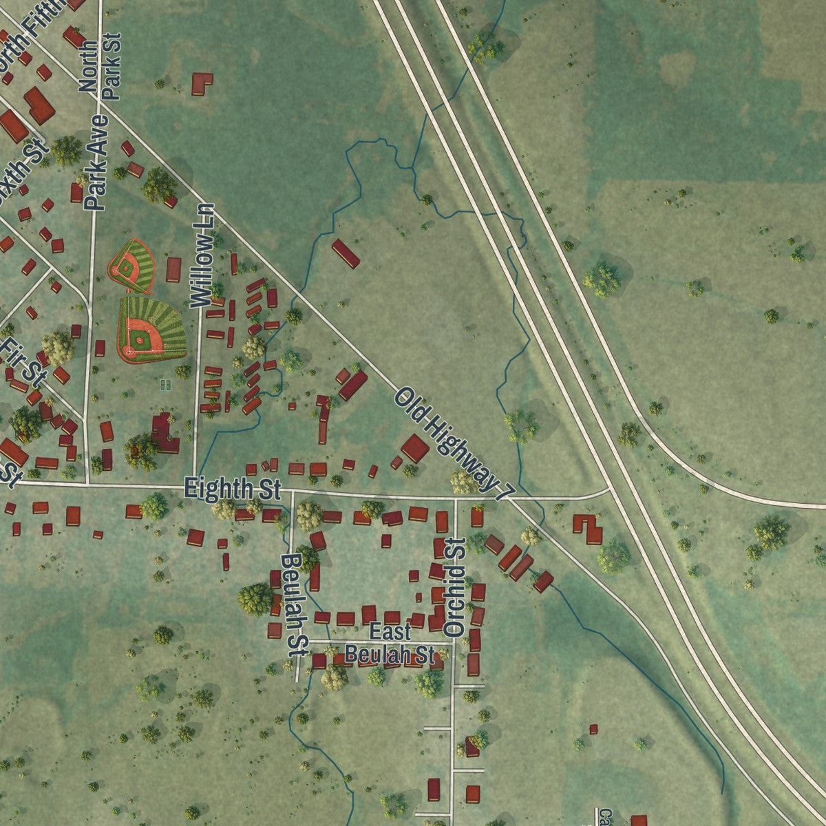 Second close-up of the map of Garden City, Missouri print showing more streets and buildings