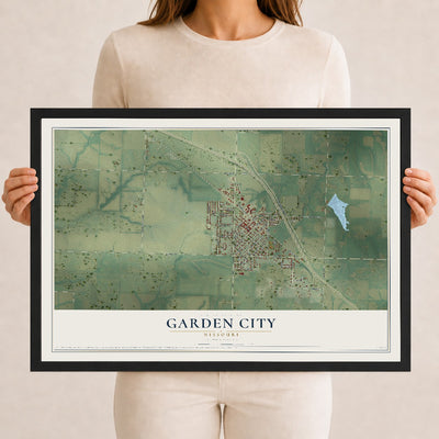 Map of Garden City, Missouri, 12 x 18 inch print in a black wood frame