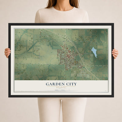 Map of Garden City, Missouri, 24 x 36 inch print in a black wood frame