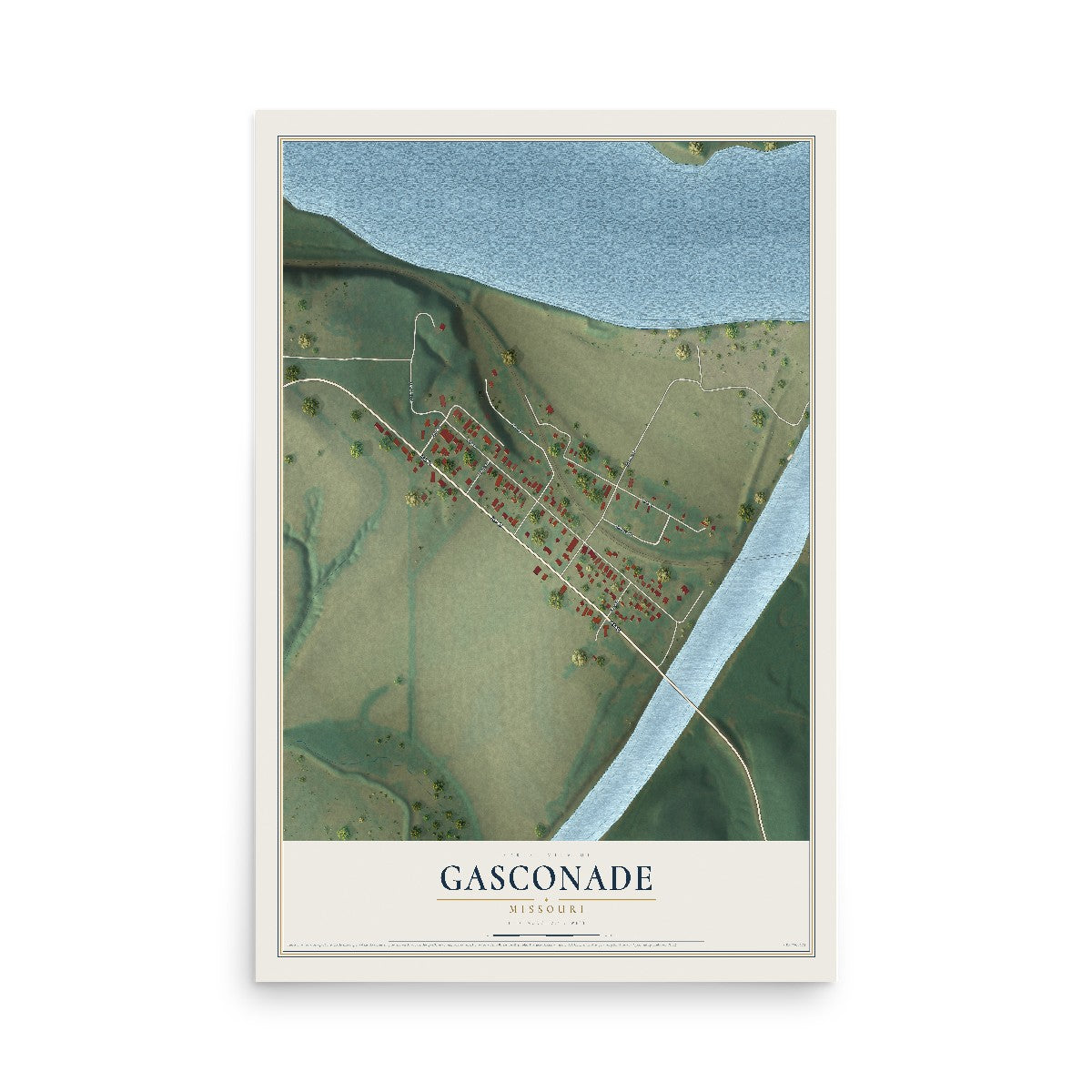 Map of Gasconade, Missouri, 12 x 18 inch unframed archival matte print