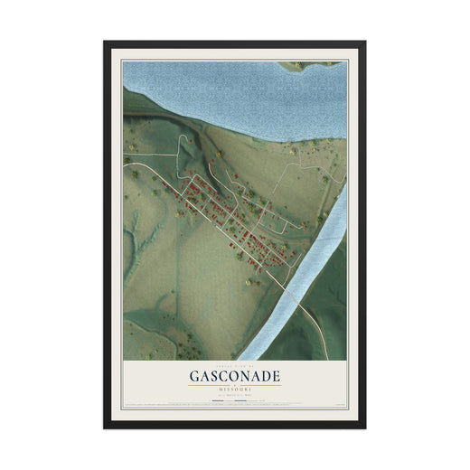 Map of Gasconade, Missouri, 12 x 18 inch print in a black wood frame