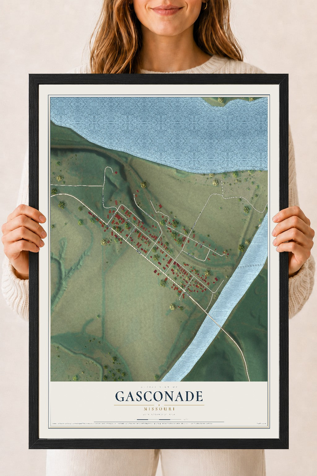Map of Gasconade, Missouri, 18 x 24 inch print in a black wood frame