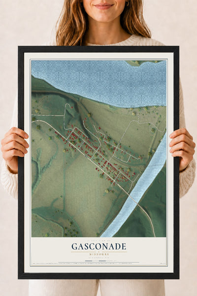 Map of Gasconade, Missouri, 18 x 24 inch print in a black wood frame