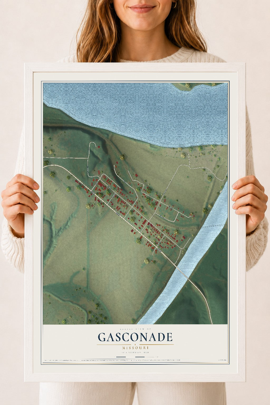 Map of Gasconade, Missouri, 18 x 24 inch print in a white wood frame