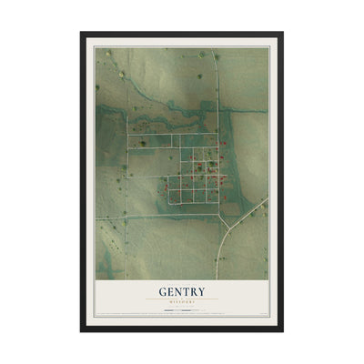 Map of Gentry, Missouri, 12 x 18 inch print in a black wood frame