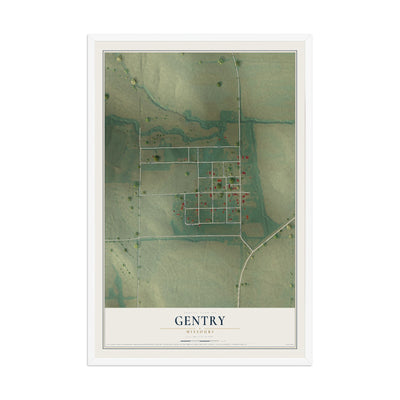 Map of Gentry, Missouri, 12 x 18 inch print in a white wood frame