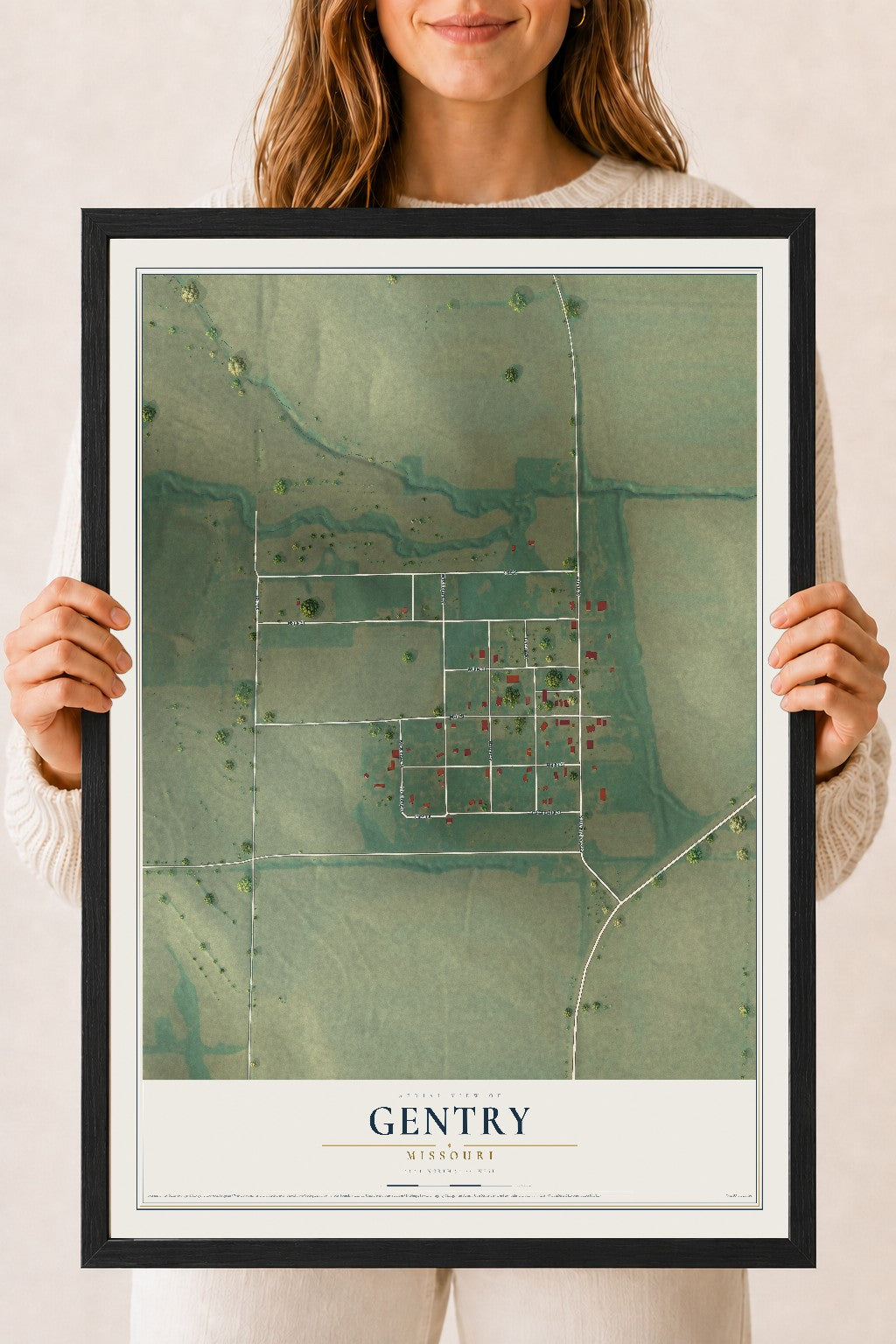 Map of Gentry, Missouri, 18 x 24 inch print in a black wood frame