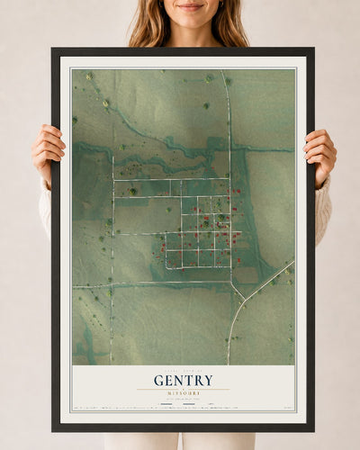 Map of Gentry, Missouri, 24 x 36 inch print in a black wood frame