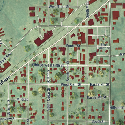 Close-up of the map of Gerald, Missouri print showing street and building detail