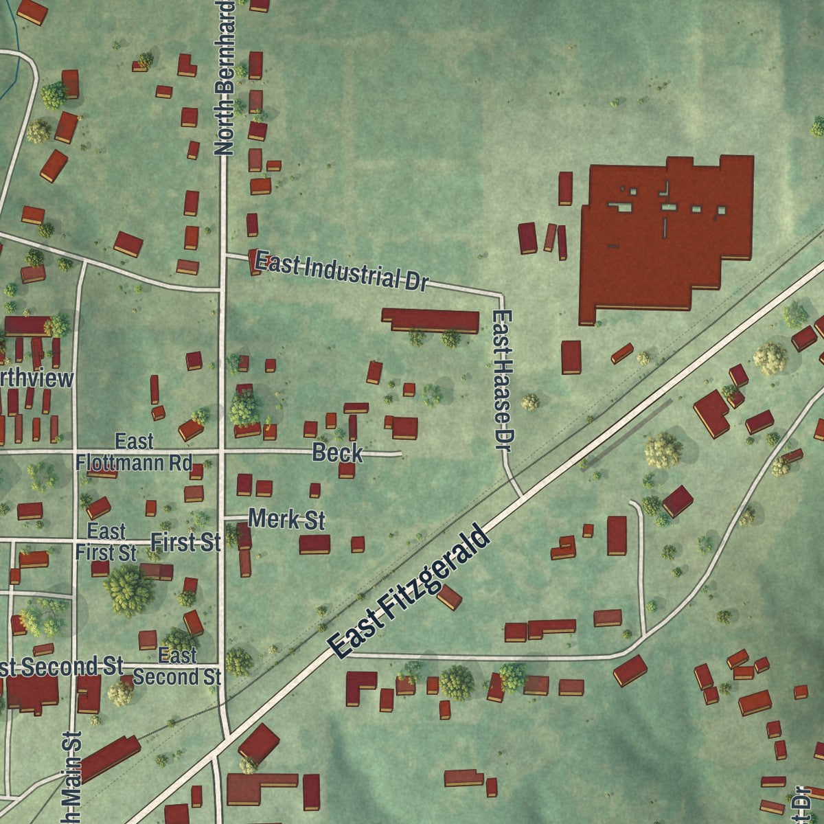 Second close-up of the map of Gerald, Missouri print showing more streets and buildings