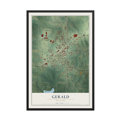 Map of Gerald, Missouri, 12 x 18 inch print in a black wood frame