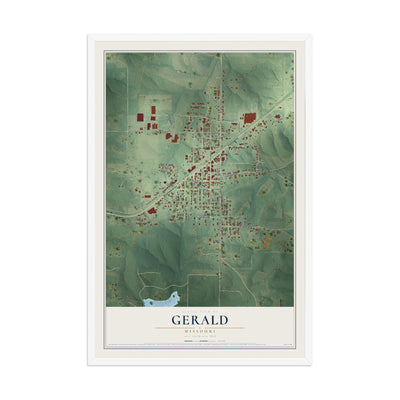 Map of Gerald, Missouri, 12 x 18 inch print in a white wood frame