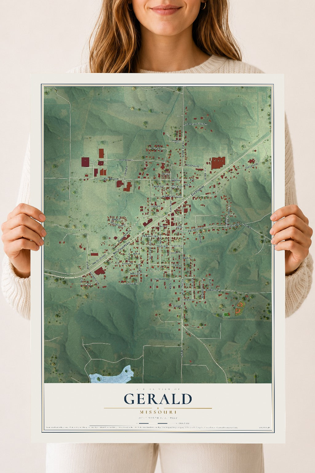 Map of Gerald, Missouri, 18 x 24 inch unframed archival matte print