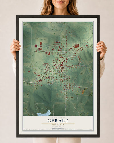 Map of Gerald, Missouri, 24 x 36 inch print in a black wood frame