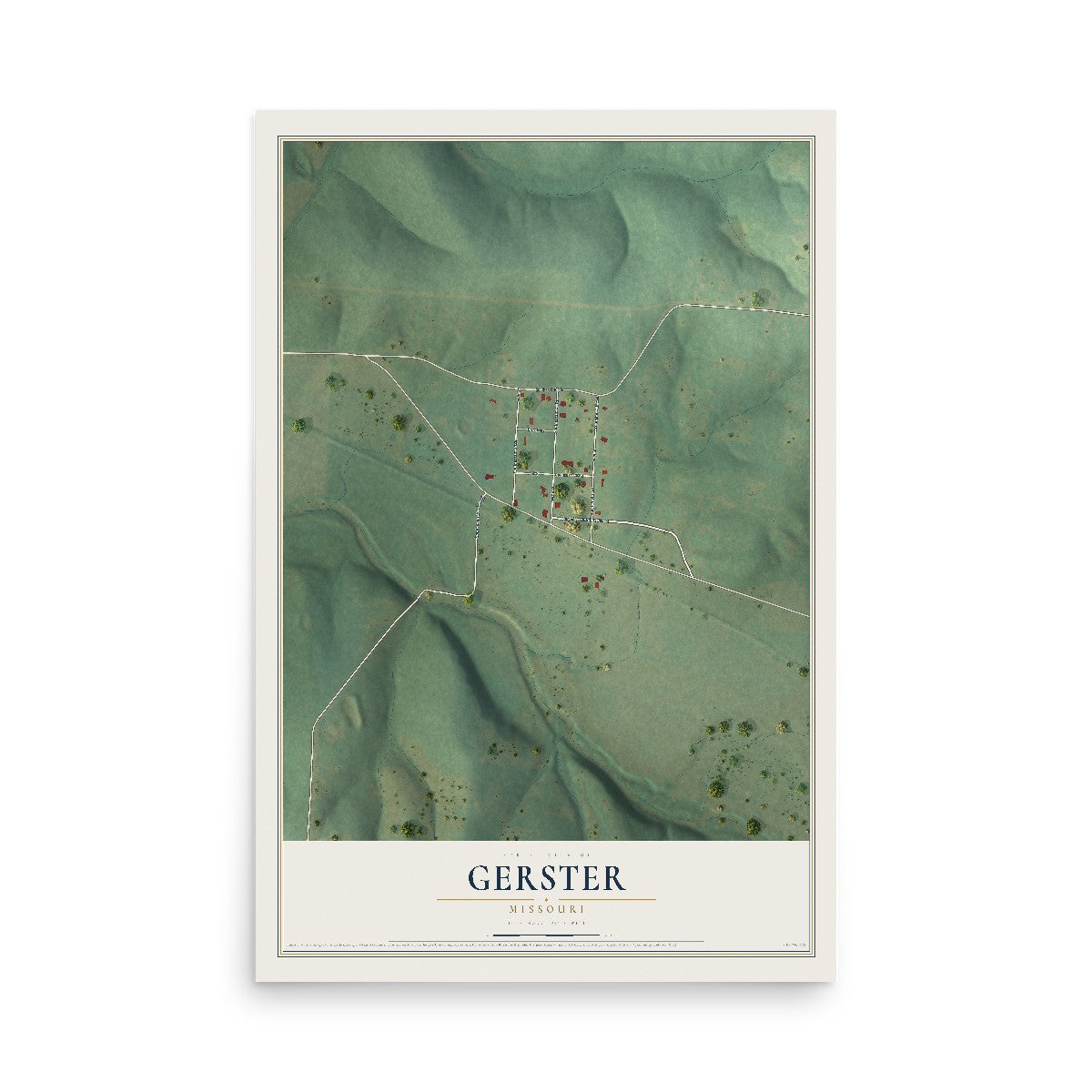 Map of Gerster, Missouri, 12 x 18 inch unframed archival matte print
