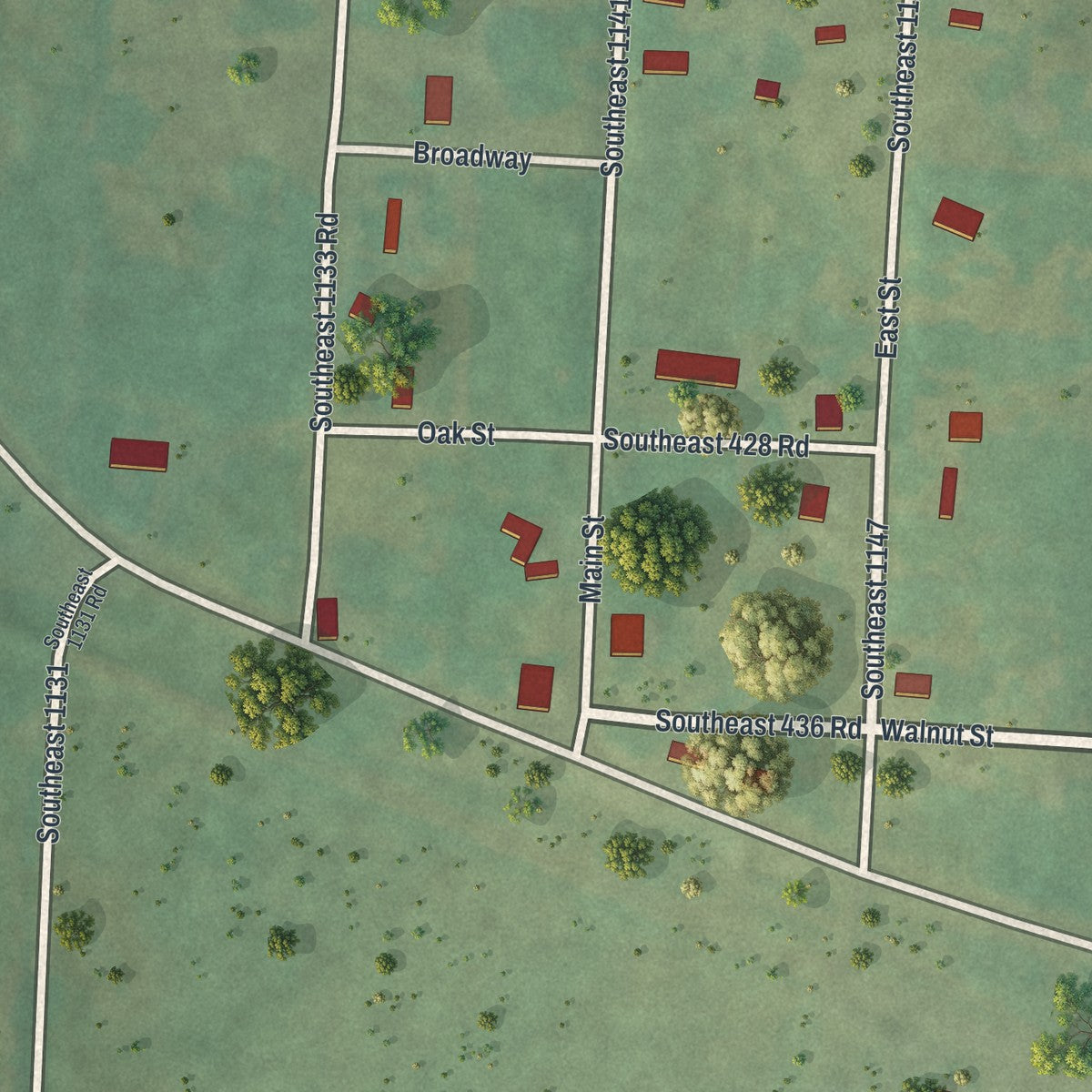 Close-up of the map of Gerster, Missouri print showing street and building detail