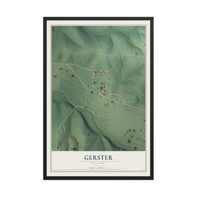 Map of Gerster, Missouri, 12 x 18 inch print in a black wood frame