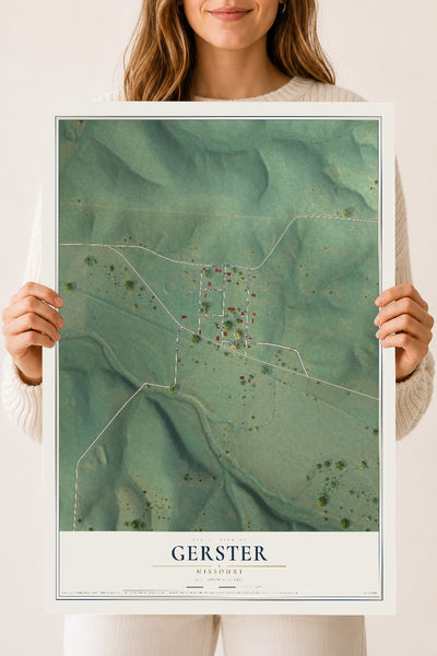 Map of Gerster, Missouri, 18 x 24 inch unframed archival matte print