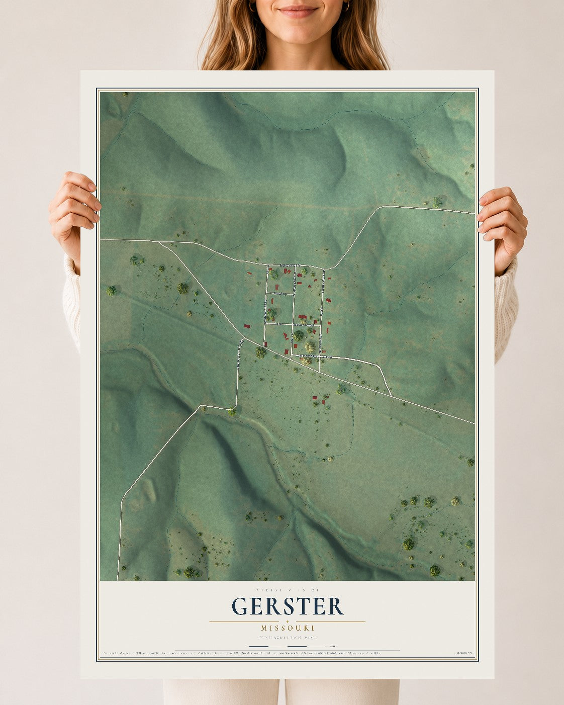 Map of Gerster, Missouri, 24 x 36 inch unframed archival matte print