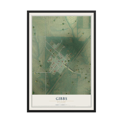 Map of Gibbs, Missouri, 12 x 18 inch print in a black wood frame