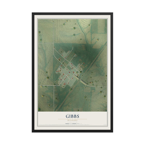 Map of Gibbs, Missouri, 12 x 18 inch print in a black wood frame