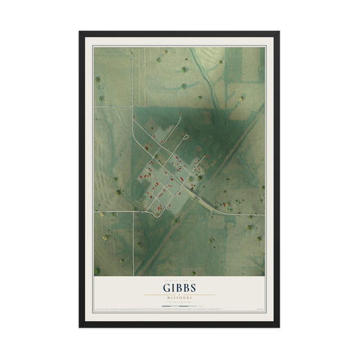 Map of Gibbs, Missouri, 12 x 18 inch print in a black wood frame