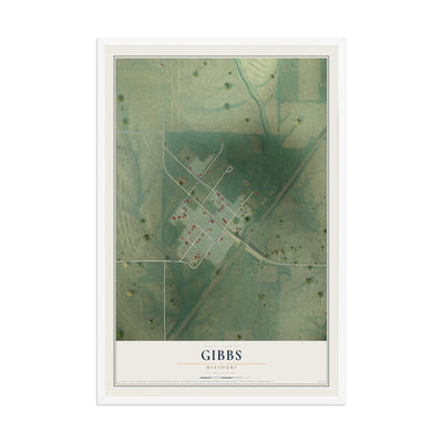 Map of Gibbs, Missouri, 12 x 18 inch print in a white wood frame