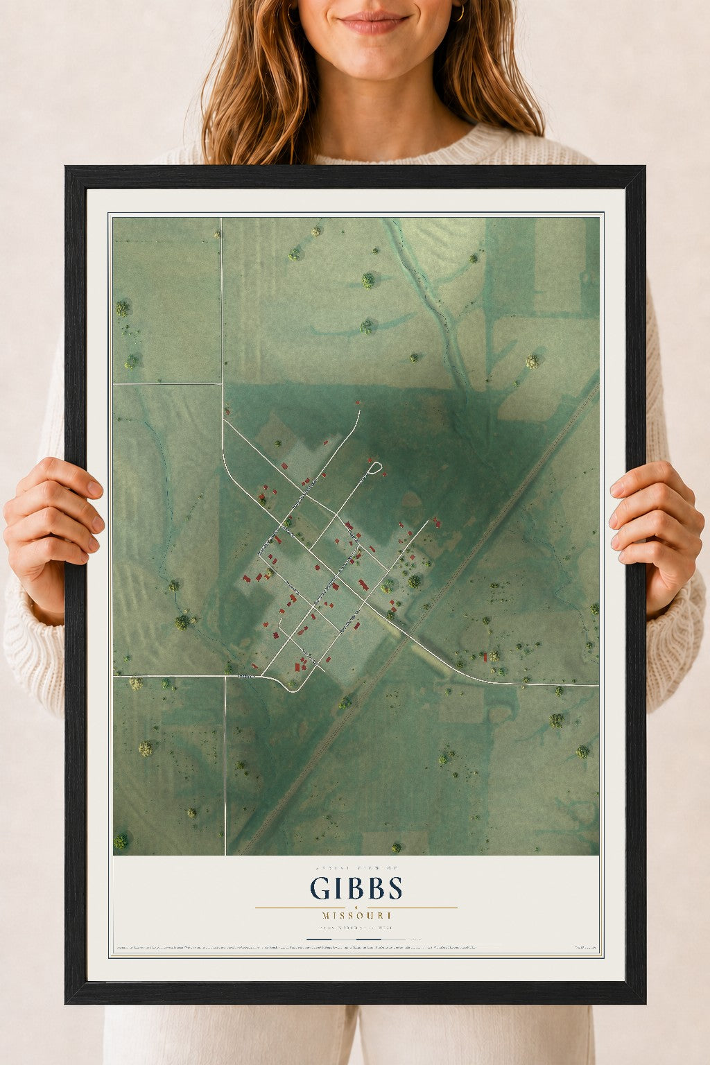 Map of Gibbs, Missouri, 18 x 24 inch print in a black wood frame