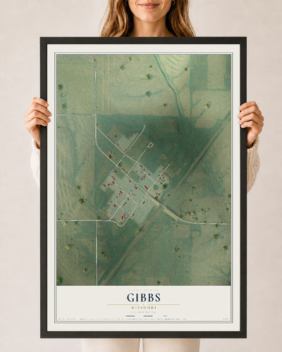 Map of Gibbs, Missouri, 24 x 36 inch print in a black wood frame