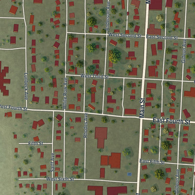 Close-up of the map of Gideon, Missouri print showing street and building detail