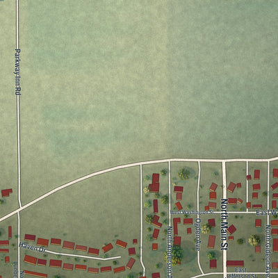 Second close-up of the map of Gideon, Missouri print showing more streets and buildings