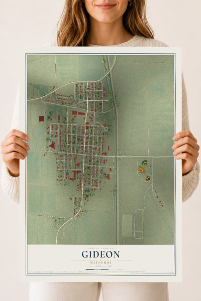 Map of Gideon, Missouri, 18 x 24 inch unframed archival matte print