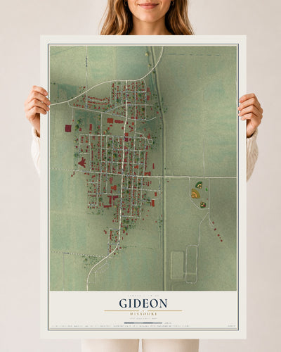 Map of Gideon, Missouri, 24 x 36 inch unframed archival matte print