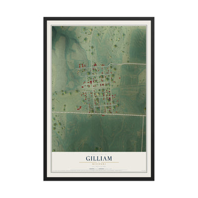 Map of Gilliam, Missouri, 12 x 18 inch print in a black wood frame